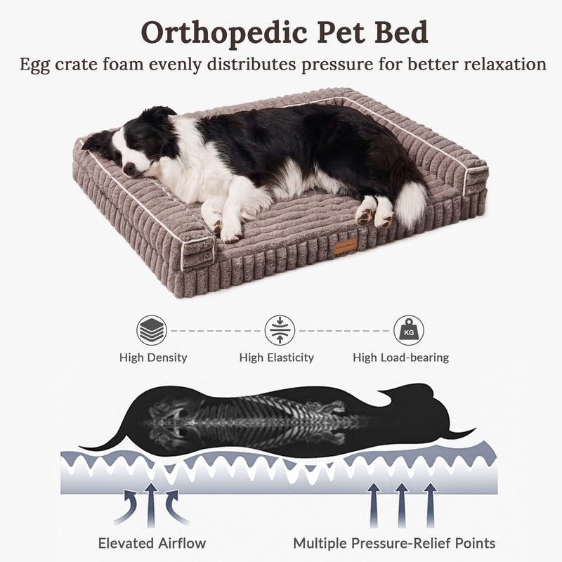 Exclusivo Mezcla Orthopedic Sofa Dog Bed with Washable Removable Cover 36"x24", Non-slip Bottom Pet Bed with Sides for Medium Dogs, Brown
