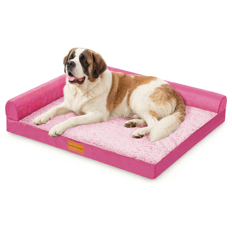 Exclusivo Mezcla L-shaped Pet Couch Bed with Removable and Washable Cover, Orthopedic Dog Bed for Extra Large Dogs with Non-Slip Bottom, 56"X40", Pink