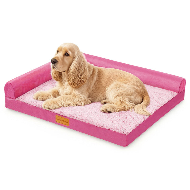 Exclusivo Mezcla L-shaped Pet Couch Bed with Removable and Washable Cover, Orthopedic Dog Bed for Medium Dogs with Non-Slip Bottom, 36"X24", Pink