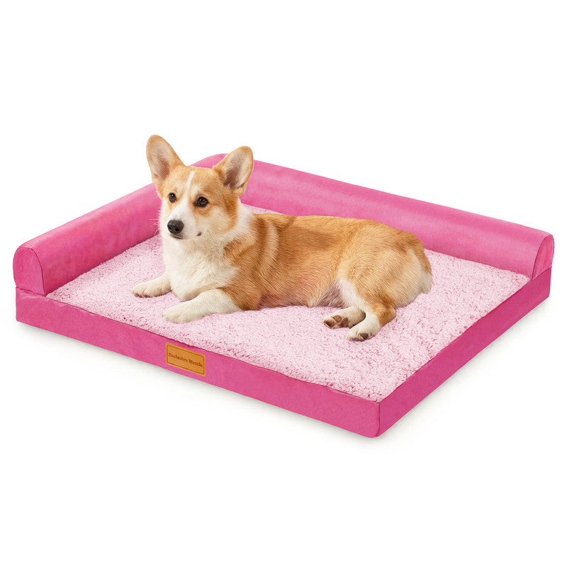 Exclusivo Mezcla L-shaped Pet Couch Bed with Removable and Washable Cover, Orthopedic Dog Bed for Small Dogs with Non-Slip Bottom, 30"X20", Pink