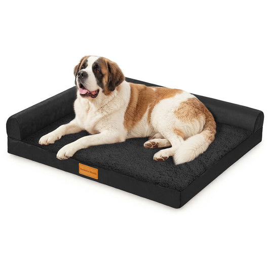 Exclusivo Mezcla L-shaped Pet Couch Bed with Removable and Washable Cover, Orthopedic Dog Bed for Extra Large Dogs with Non-Slip Bottom, 56"X40", Black