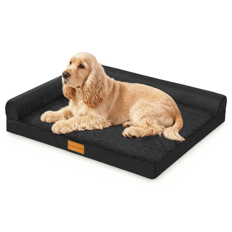 Exclusivo Mezcla L-shaped Pet Couch Bed with Removable and Washable Cover, Orthopedic Dog Bed for Medium Dogs with Non-Slip Bottom, 36"X24", Black