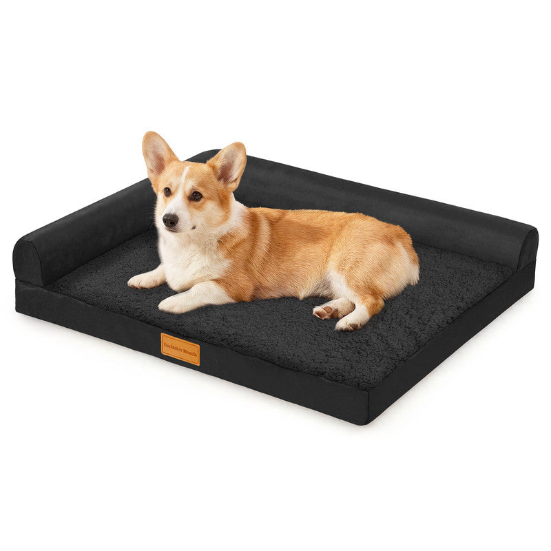 Exclusivo Mezcla L-shaped Pet Couch Bed with Removable and Washable Cover, Orthopedic Dog Bed for Small Dogs with Non-Slip Bottom, 30"X20", Black