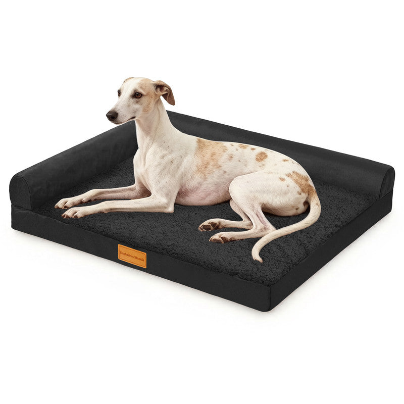 Exclusivo Mezcla L-shaped Pet Couch Bed with Removable and Washable Cover, Orthopedic Dog Bed for Large Dogs with Non-Slip Bottom, 42"X28", Black