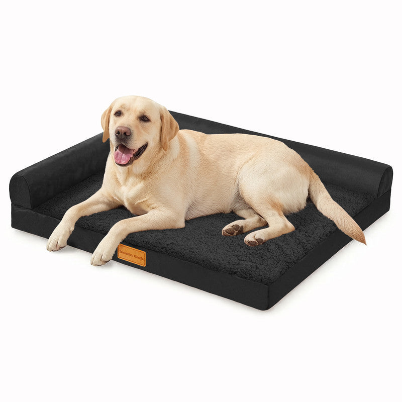 Exclusivo Mezcla L-shaped Pet Couch Bed with Removable and Washable Cover, Orthopedic Dog Bed for Large Dogs with Non-Slip Bottom, 48"X30", Black