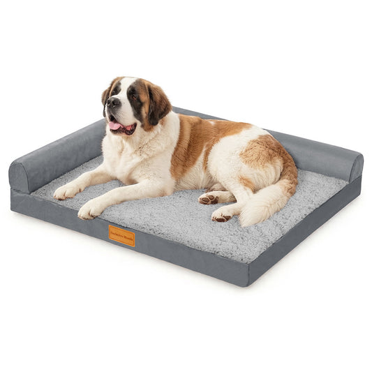 Exclusivo Mezcla L-shaped Pet Couch Bed with Removable and Washable Cover, Orthopedic Dog Bed for Extra Large Dogs with Non-Slip Bottom, 56"X40", Grey