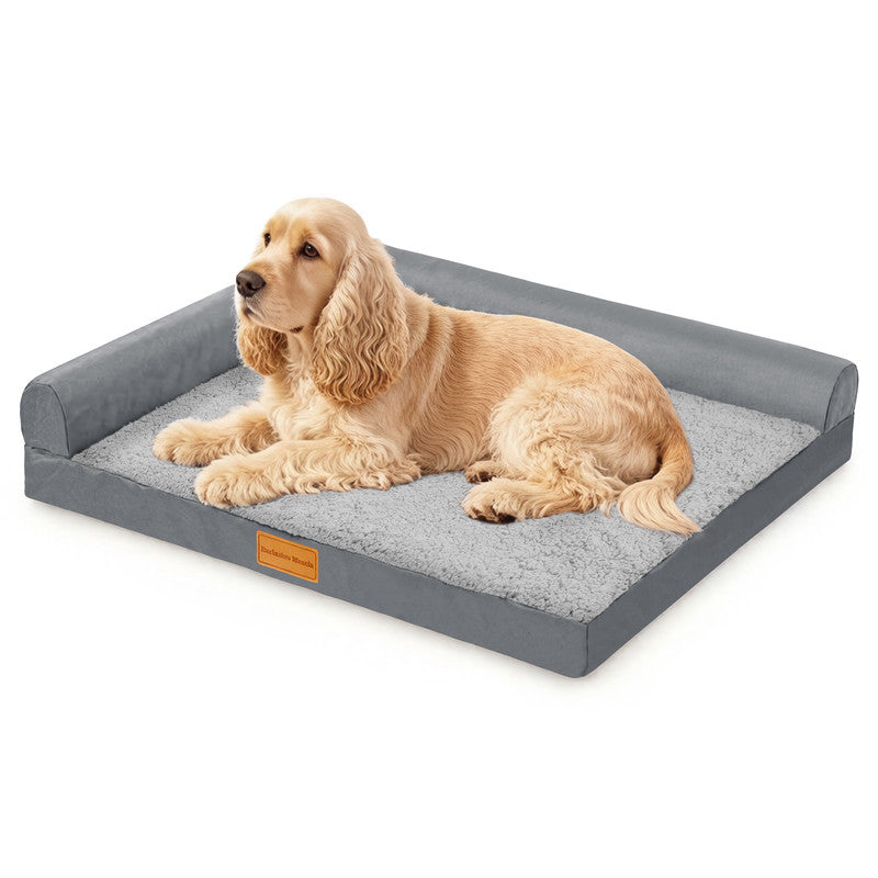 Exclusivo Mezcla L-shaped Pet Couch Bed with Removable and Washable Cover, Orthopedic Dog Bed for Medium Dogs with Non-Slip Bottom, 36"X24", Grey