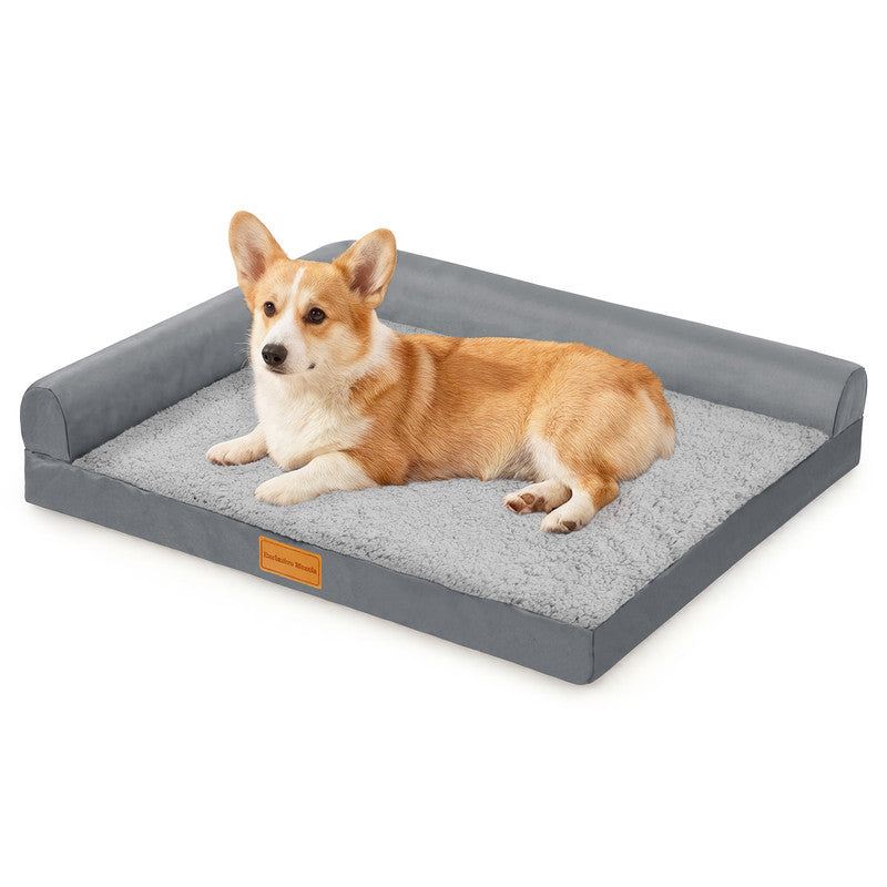Exclusivo Mezcla L-shaped Pet Couch Bed with Removable and Washable Cover, Orthopedic Dog Bed for Small Dogs with Non-Slip Bottom, 30"X20", Grey