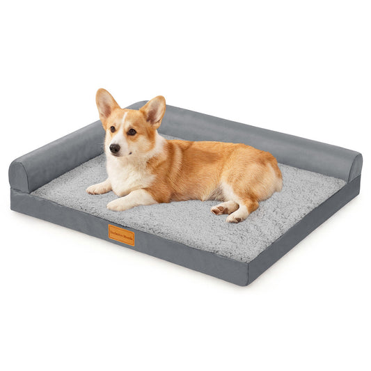 Exclusivo Mezcla L-shaped Pet Couch Bed with Removable and Washable Cover, Orthopedic Dog Bed for Small Dogs with Non-Slip Bottom, 30"X20", Grey