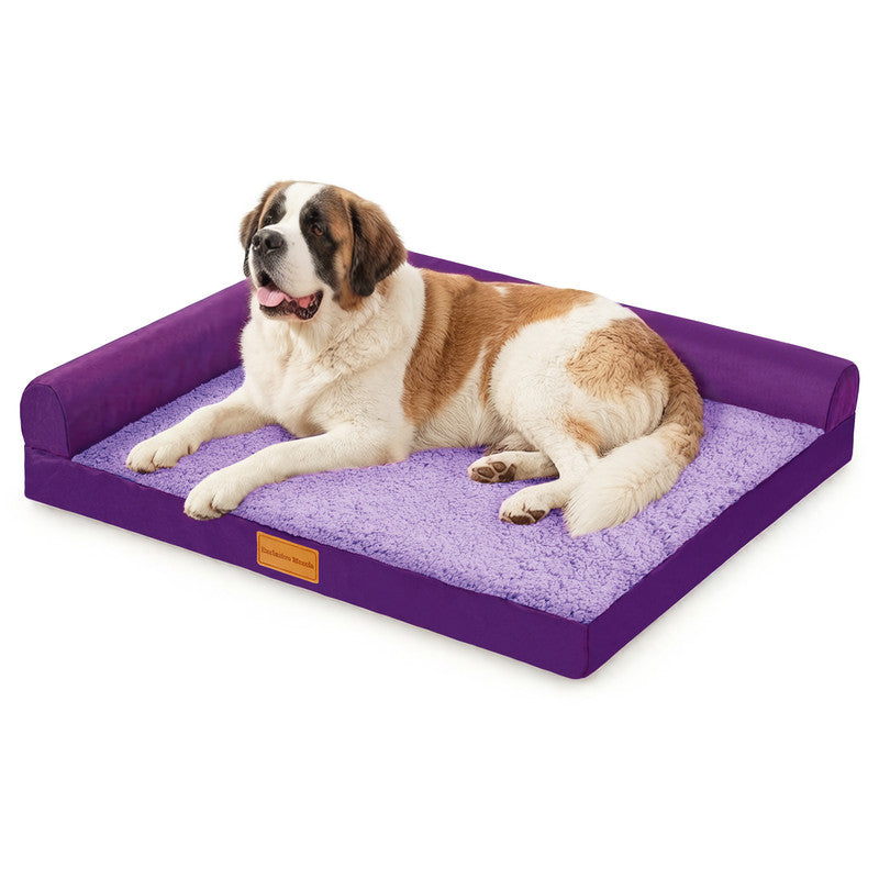 Exclusivo Mezcla L-shaped Pet Couch Bed with Removable and Washable Cover, Orthopedic Dog Bed for Extra Large Dogs with Non-Slip Bottom, 56"X40", Purple