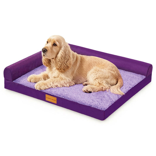 Exclusivo Mezcla L-shaped Pet Couch Bed with Removable and Washable Cover, Orthopedic Dog Bed for Medium Dogs with Non-Slip Bottom, 36"X24", Purple