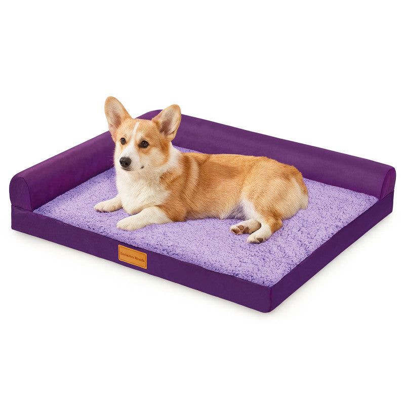 Exclusivo Mezcla L-shaped Pet Couch Bed with Removable and Washable Cover, Orthopedic Dog Bed for Small Dogs with Non-Slip Bottom, 30"X20", Purple