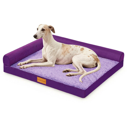 Exclusivo Mezcla L-shaped Pet Couch Bed with Removable and Washable Cover, Orthopedic Dog Bed for Large Dogs with Non-Slip Bottom, 42"X28", Purple