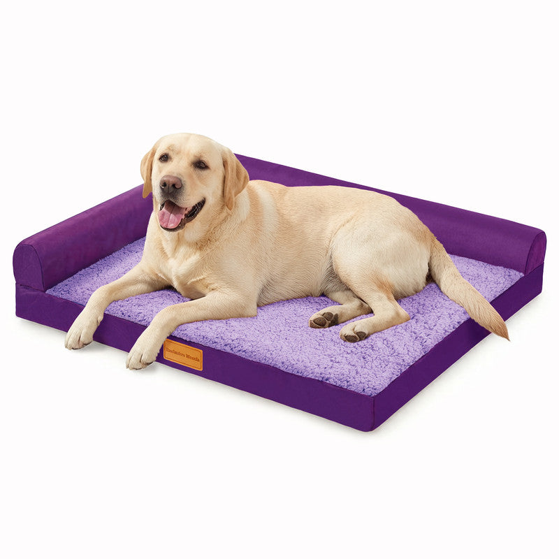 Exclusivo Mezcla L-shaped Pet Couch Bed with Removable and Washable Cover, Orthopedic Dog Bed for Large Dogs with Non-Slip Bottom, 48"X30", Purple