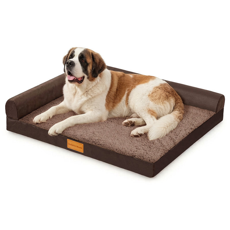 Exclusivo Mezcla L-shaped Pet Couch Bed with Removable and Washable Cover, Orthopedic Dog Bed for Extra Large Dogs with Non-Slip Bottom, 56"X40", Brown