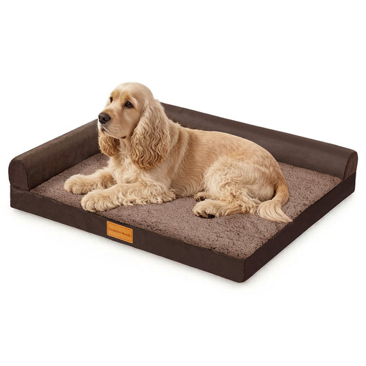 Exclusivo Mezcla L-shaped Pet Couch Bed with Removable and Washable Cover, Orthopedic Dog Bed for Medium Dogs with Non-Slip Bottom, 36"X24", Brown