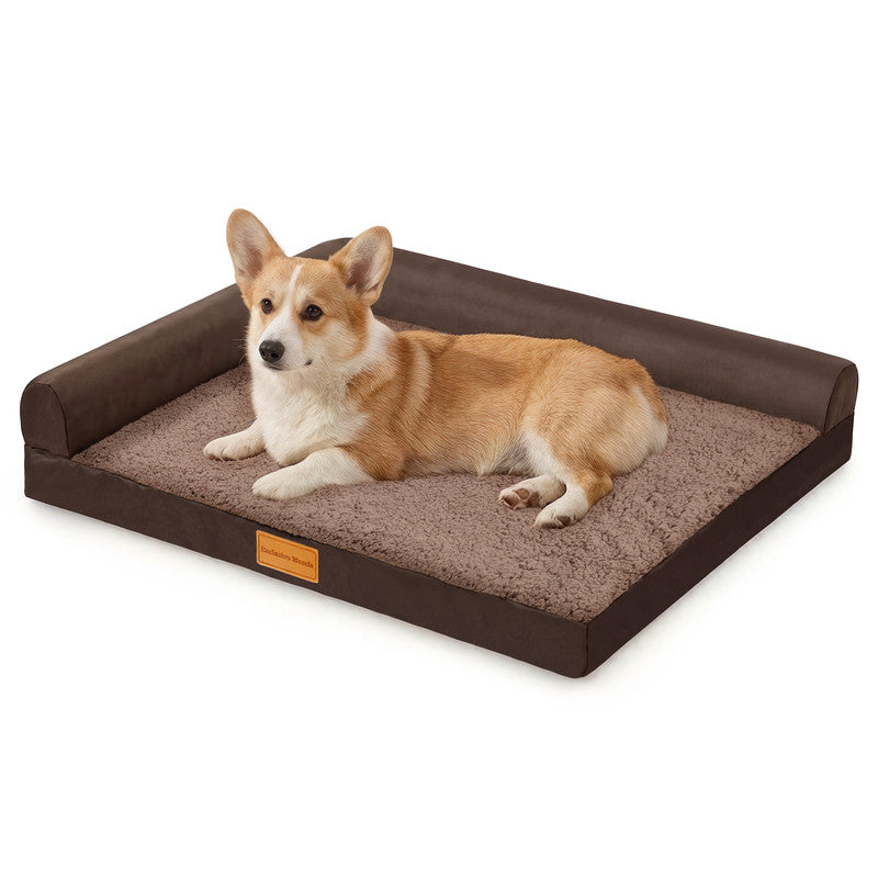 Exclusivo Mezcla L-shaped Pet Couch Bed with Removable and Washable Cover, Orthopedic Dog Bed for Small Dogs with Non-Slip Bottom, 30"X20", Brown
