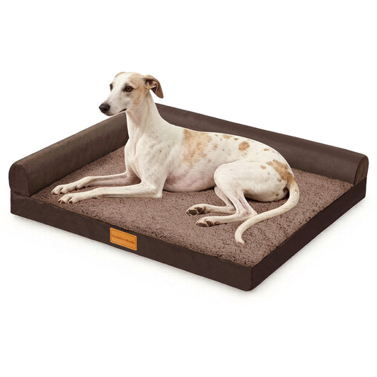 Exclusivo Mezcla L-shaped Pet Couch Bed with Removable and Washable Cover, Orthopedic Dog Bed for Large Dogs with Non-Slip Bottom, 42"X28", Brown