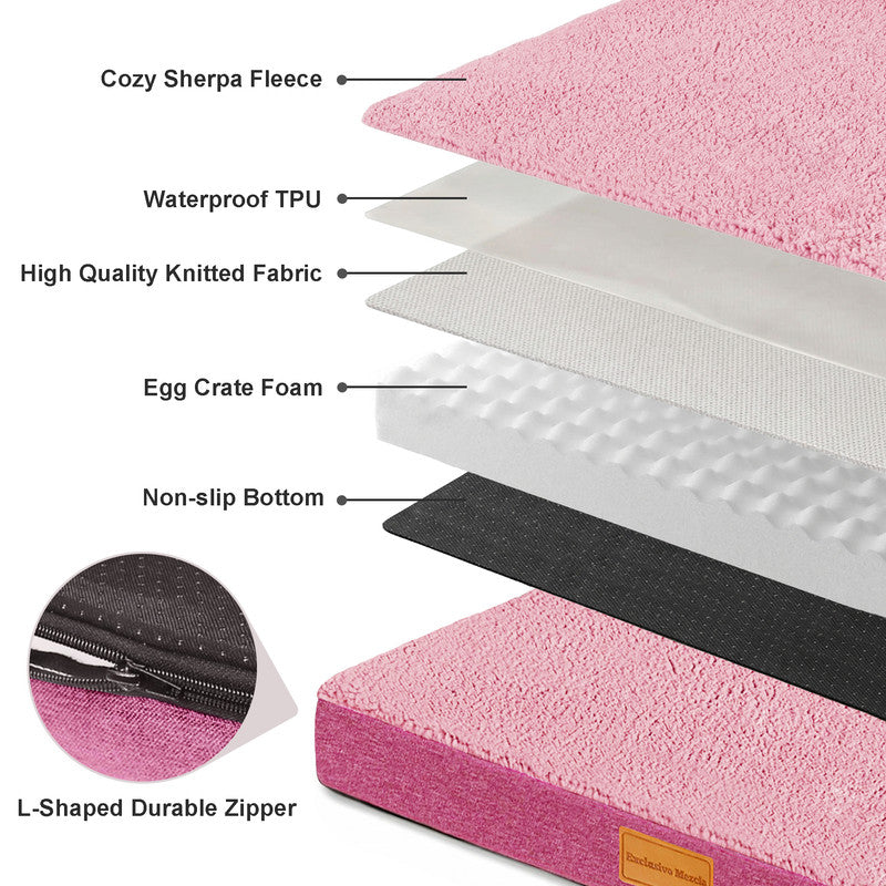 Exclusivo Mezcla Medium Dog Bed with Removable and Washable Cover, Orthopedic Pet Bed for Crates, Non-Slip Bottom and Waterproof Liner, 36"～24", Pink