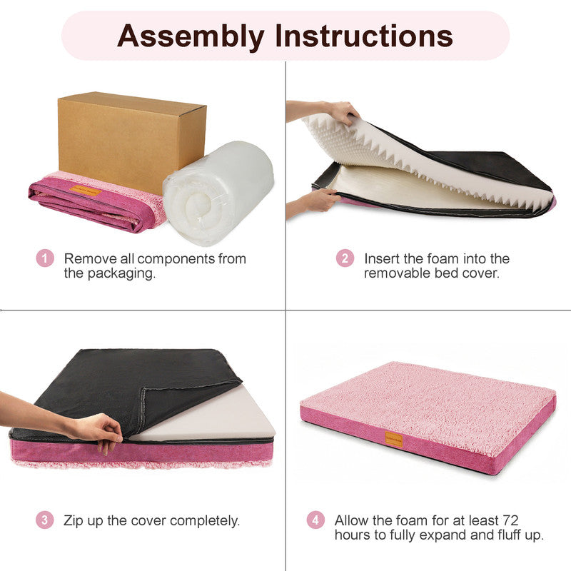 Exclusivo Mezcla Extra Large Dog Bed with Removable and Washable Cover, Orthopedic Pet Bed for Crates, Non-Slip Bottom and Waterproof Liner, 56"～40", Pink