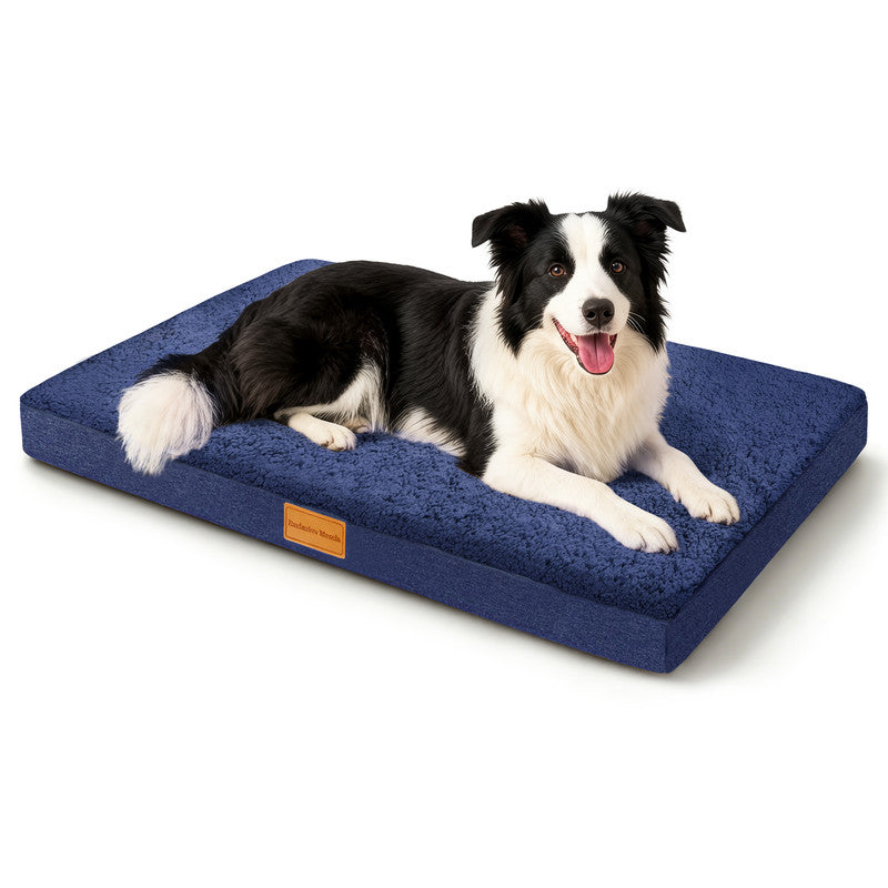 Exclusivo Mezcla Medium Dog Bed with Removable and Washable Cover, Orthopedic Pet Bed for Crates, Non-Slip Bottom and Waterproof Liner, 36"～24", Navy Blue