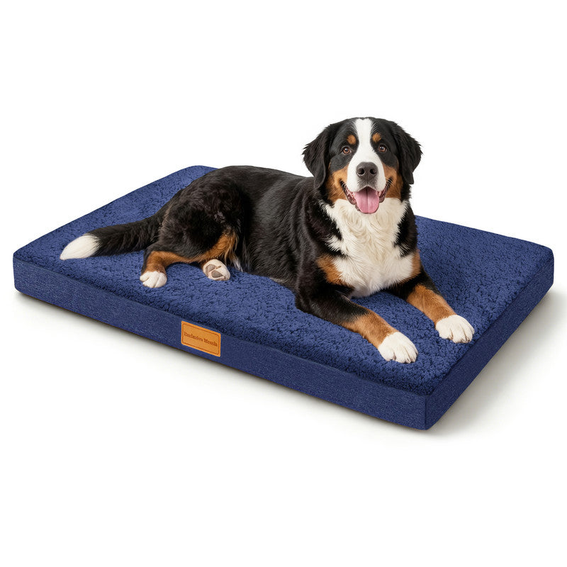 Exclusivo Mezcla Large Dog Bed with Removable and Washable Cover, Orthopedic Pet Bed for Crates, Non-Slip Bottom and Waterproof Liner, 48"～30", Navy Blue