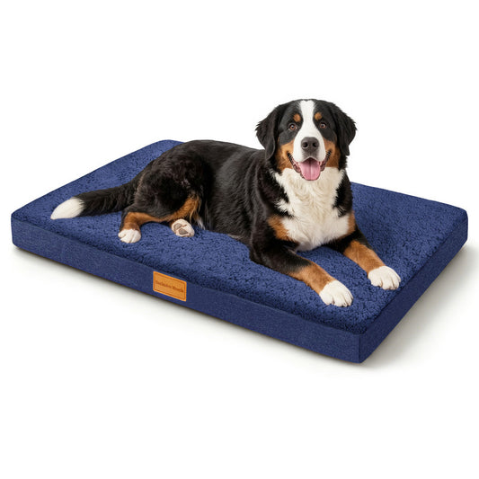 Exclusivo Mezcla Large Dog Bed with Removable and Washable Cover, Orthopedic Pet Bed for Crates, Non-Slip Bottom and Waterproof Liner, 48"～30", Navy Blue