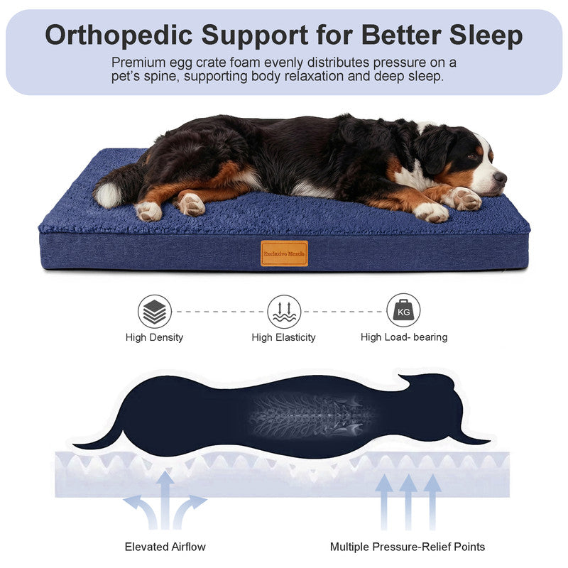 Exclusivo Mezcla Extra Large Dog Bed with Removable and Washable Cover, Orthopedic Pet Bed for Crates, Non-Slip Bottom and Waterproof Liner, 56"～40", Navy Blue