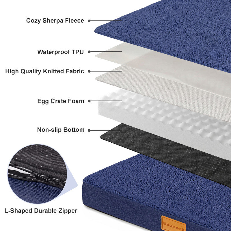 Exclusivo Mezcla Large Dog Bed with Removable and Washable Cover, Orthopedic Pet Bed for Crates, Non-Slip Bottom and Waterproof Liner, 48"～30", Navy Blue