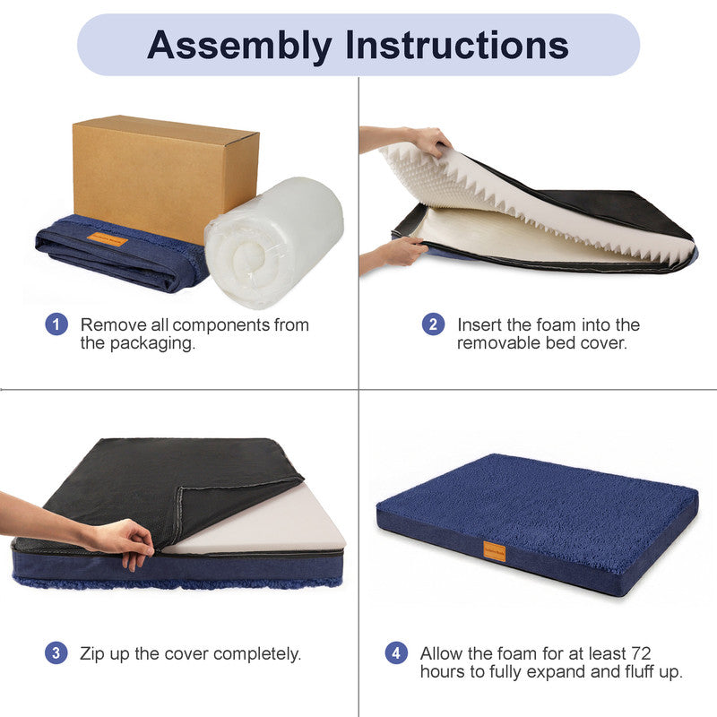 Exclusivo Mezcla Large Dog Bed with Removable and Washable Cover, Orthopedic Pet Bed for Crates, Non-Slip Bottom and Waterproof Liner, 42"～28", Navy Blue