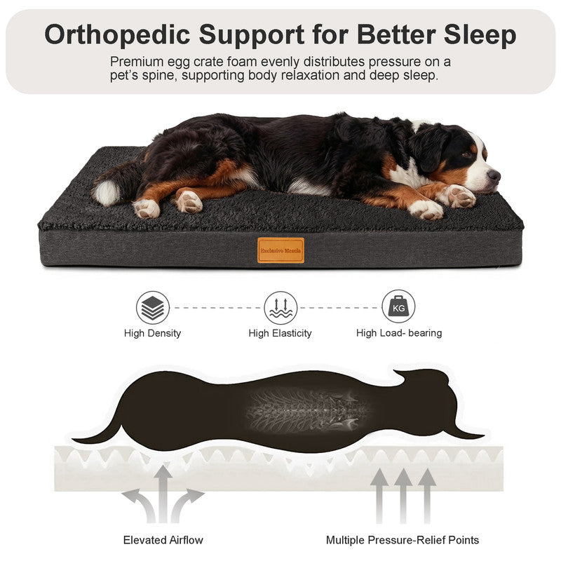 Exclusivo Mezcla Large Dog Bed with Removable and Washable Cover, Orthopedic Pet Bed for Crates, Non-Slip Bottom and Waterproof Liner, 48"～30", Black