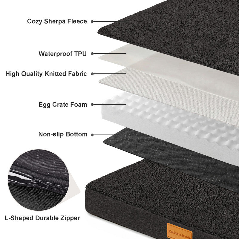 Exclusivo Mezcla Large Dog Bed with Removable and Washable Cover, Orthopedic Pet Bed for Crates, Non-Slip Bottom and Waterproof Liner, 48"～30", Black