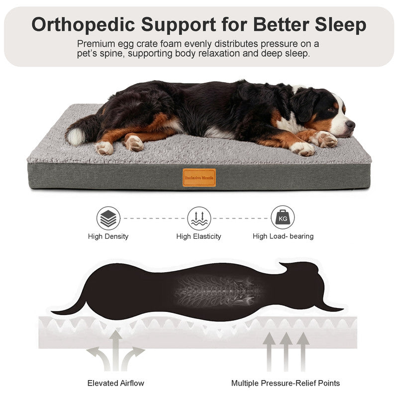Exclusivo Mezcla Large Dog Bed with Removable and Washable Cover, Orthopedic Pet Bed for Crates, Non-Slip Bottom and Waterproof Liner, 42"～28", Grey