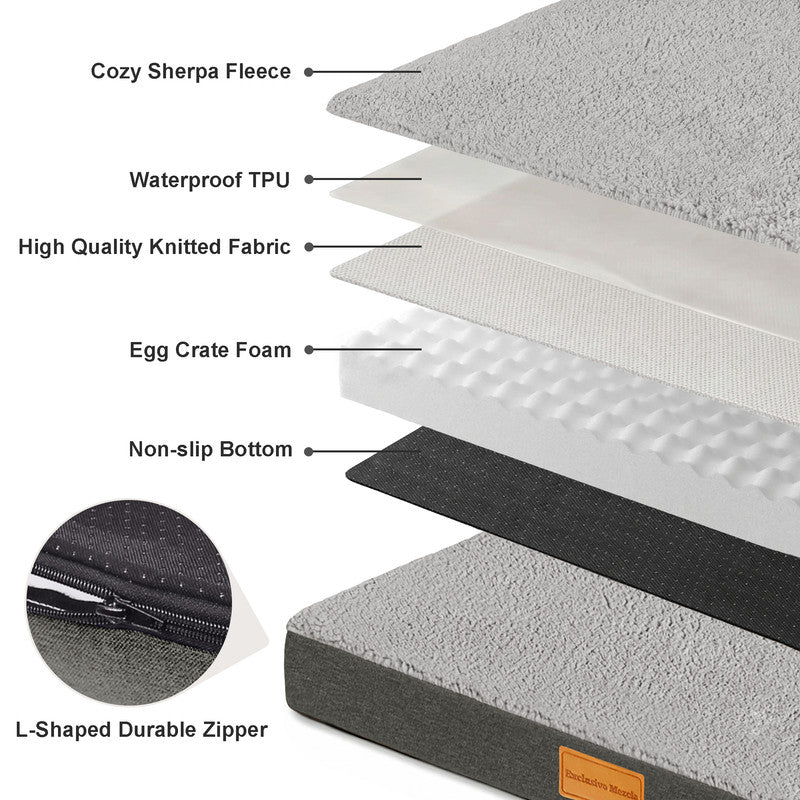 Exclusivo Mezcla Large Dog Bed with Removable and Washable Cover, Orthopedic Pet Bed for Crates, Non-Slip Bottom and Waterproof Liner, 48"～30", Grey