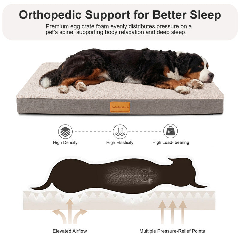 Exclusivo Mezcla Medium Dog Bed with Removable and Washable Cover, Orthopedic Pet Bed for Crates, Non-Slip Bottom and Waterproof Liner, 36"～24", Ivory