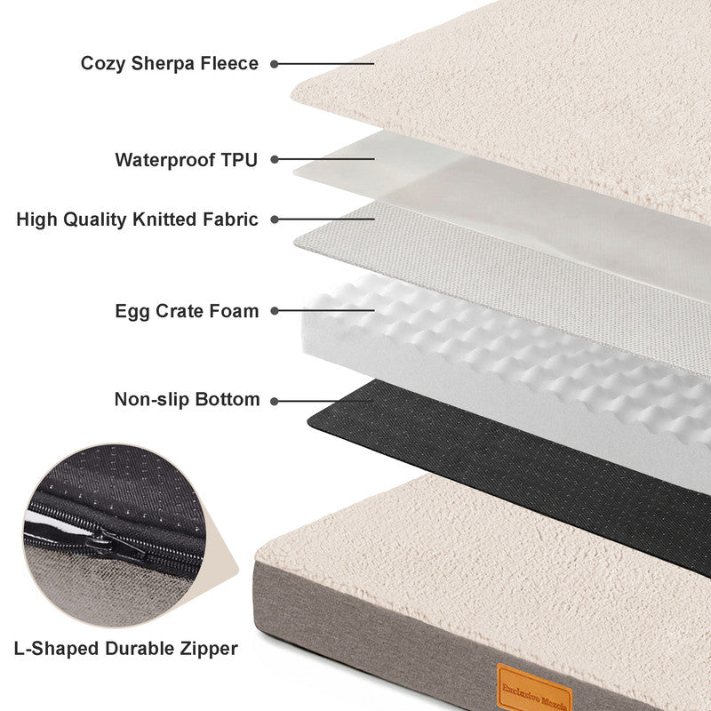 Exclusivo Mezcla Large Dog Bed with Removable and Washable Cover, Orthopedic Pet Bed for Crates, Non-Slip Bottom and Waterproof Liner, 42"～28", Ivory