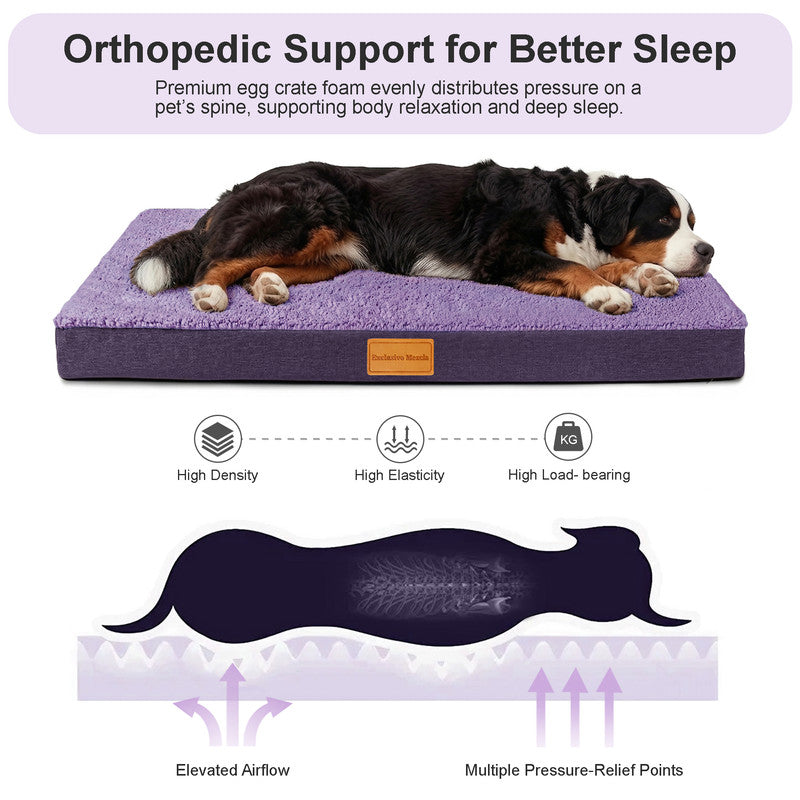 Exclusivo Mezcla Extra Large Dog Bed with Removable and Washable Cover, Orthopedic Pet Bed for Crates, Non-Slip Bottom and Waterproof Liner, 56"～40", Purple