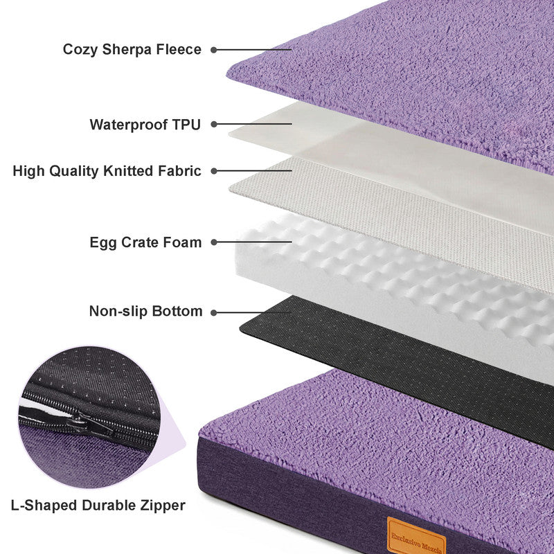 Exclusivo Mezcla Large Dog Bed with Removable and Washable Cover, Orthopedic Pet Bed for Crates, Non-Slip Bottom and Waterproof Liner, 42"～28", Purple