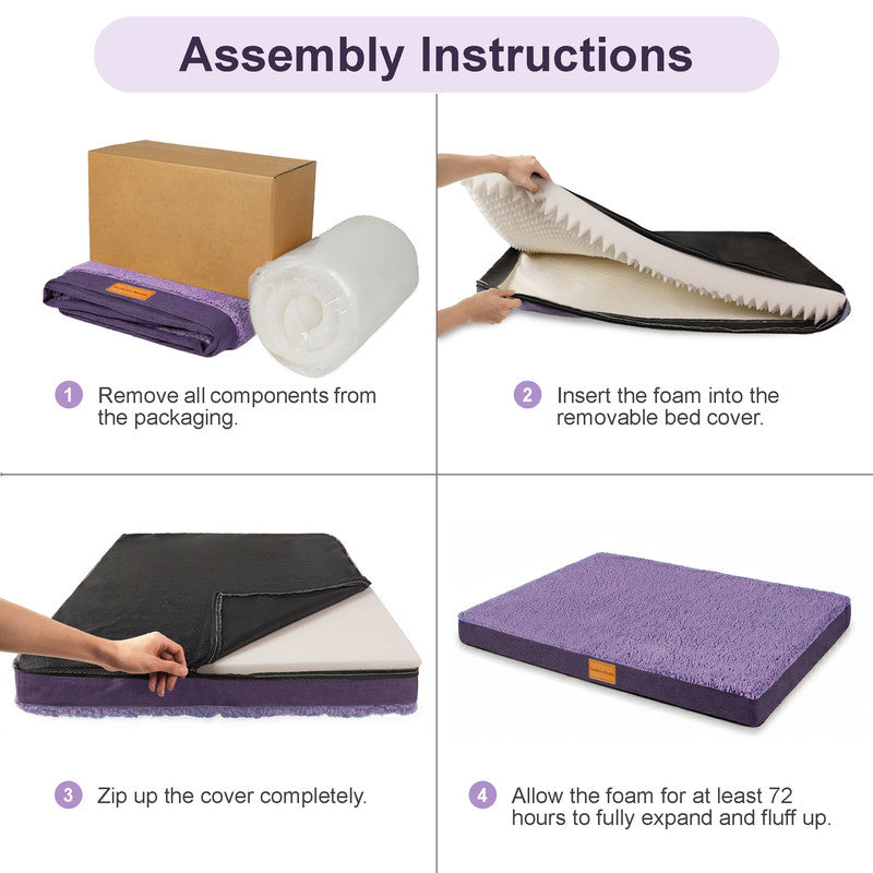 Exclusivo Mezcla Small Dog Bed with Removable and Washable Cover, Orthopedic Pet Bed for Crates, Non-Slip Bottom and Waterproof Liner, 30"～20", Purple