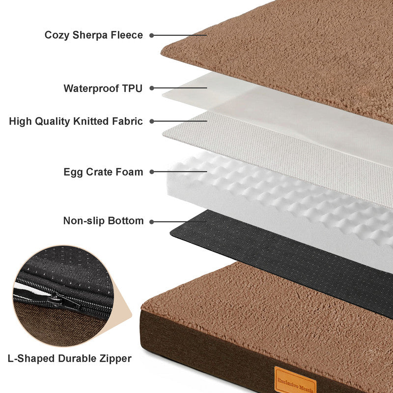 Exclusivo Mezcla Small Dog Bed with Removable and Washable Cover, Orthopedic Pet Bed for Crates, Non-Slip Bottom and Waterproof Liner, 30"～20", Brown