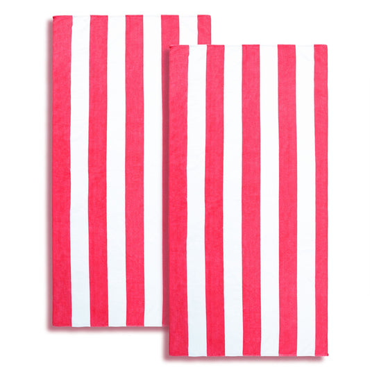 Exclusivo Mezcla 2 Pack Microfiber Cabana Striped Large Beach Towel for Adults (Pink, 30" x 60")-Soft, Quick Dry, Absorbent, and Plush