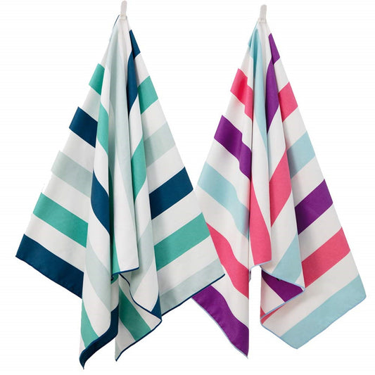 Exclusivo Mezcla 2-Pack Microfiber Quick Dry Beach Towel, Oversized Sand Free Beach Towel for Travel/ Camping/ Sports (Green and Purple, 35"X70") - Super Absorbent, Compact and Lightweight