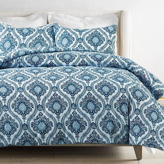 Exclusivo Mezcla 3-Piece Boho Damask Queen Comforter Set, Microfiber Bedding Down Alternative Comforter for All Seasons with 2 Pillow Shams, Navy Blue