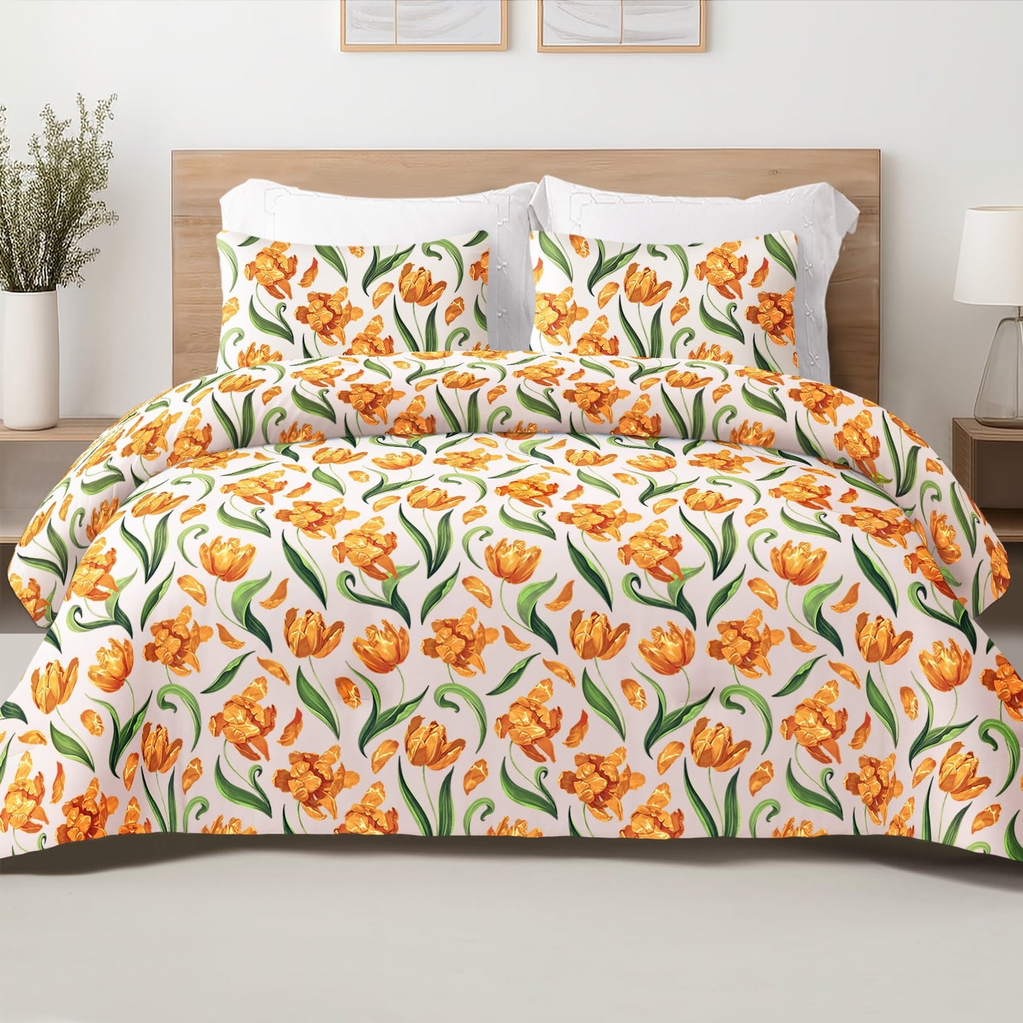 Exclusivo Mezcla 3-Piece Floral Queen Comforter Set, Microfiber Bedding Down Alternative Comforter for All Seasons with 2 Pillow Shams, Yellow