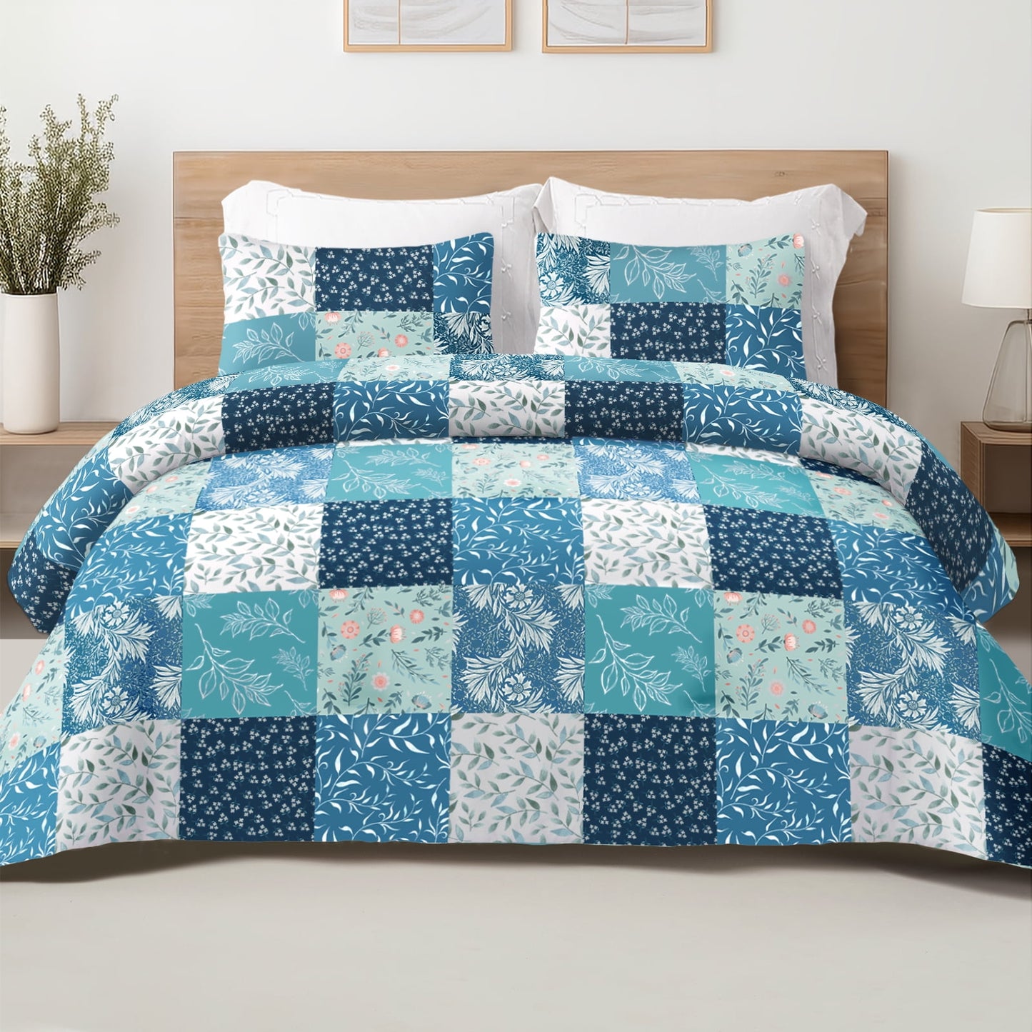 Exclusivo Mezcla 3-Piece Patchwork King Size Comforter Set, Microfiber Bedding Down Alternative Comforter for All Seasons with 2 Pillow Shams, Navy Blue