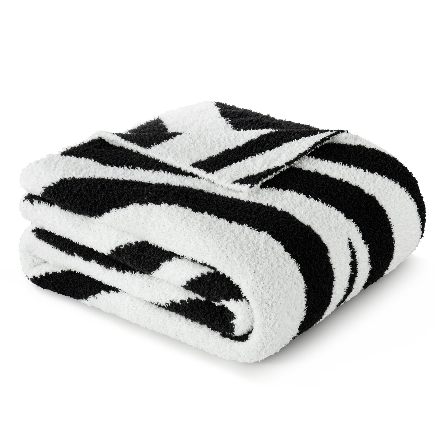 Exclusivo Mezcla Checkered Knit Throw Blanket, Ultra Soft Cozy Fluffy Blankets, Lightweight Fuzzy Plush Throw for Couch and Bed, Black and White, 50"x60"