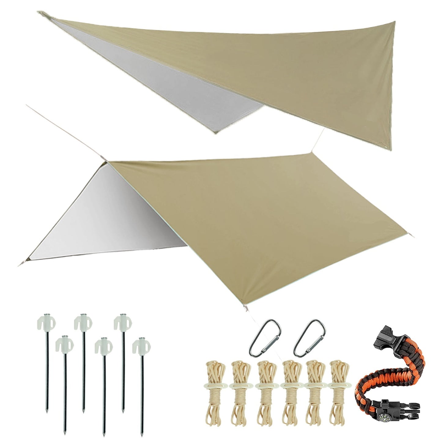 Exclusivo Mezcla Camping Tarp Waterproof, Hammock Rain Fly Tent Tarp - 10 10 ft Rectangle Lightweight Camping Tarps, Portable Rain Fly for Camping Backpacking (Khaki)