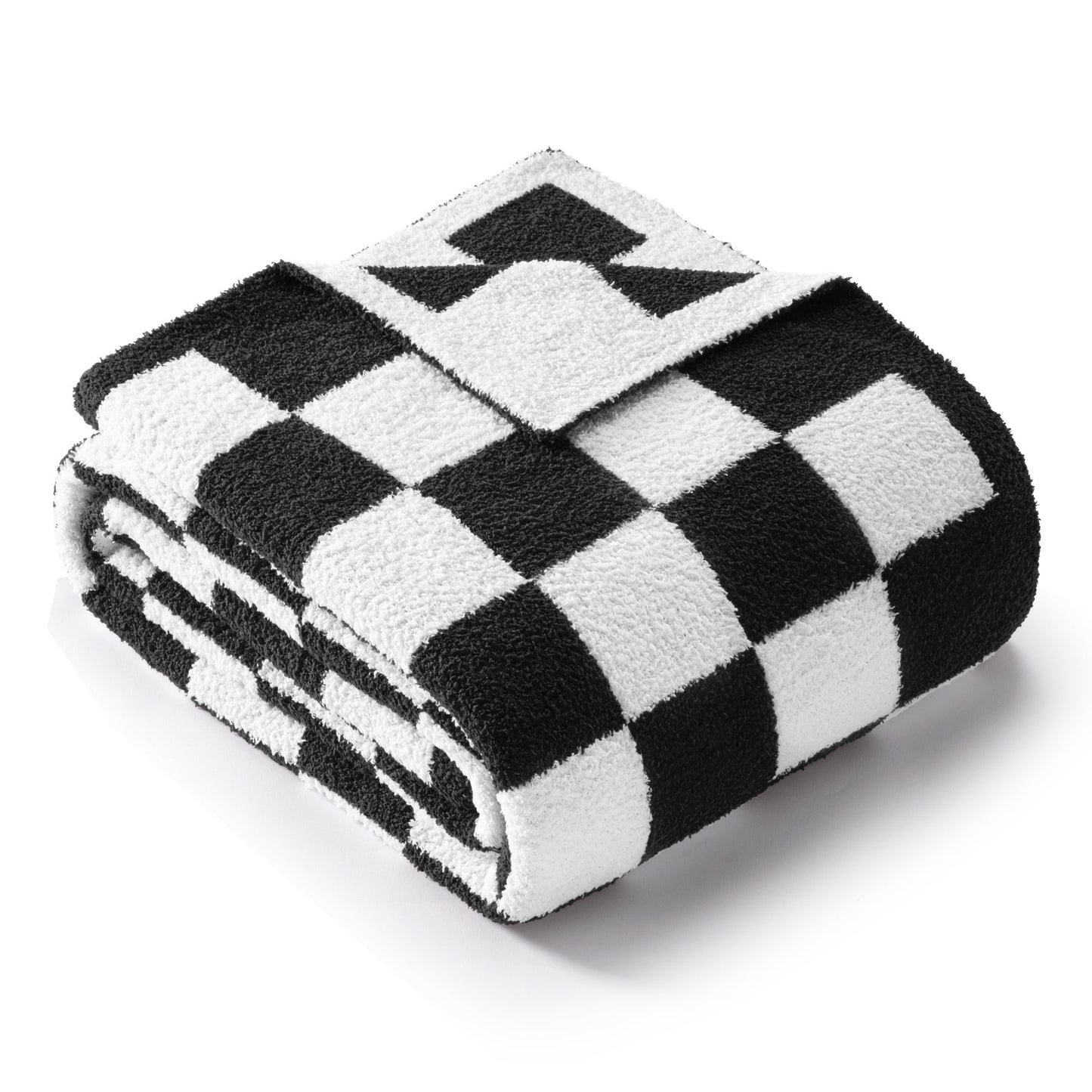Exclusivo Mezcla Checkered Knit Blanket for Bed Queen Size, Ultra Soft Cozy Fluffy Blanket, Lightweight Fuzzy Throw for Couch and Bed, Black, 90"x90"