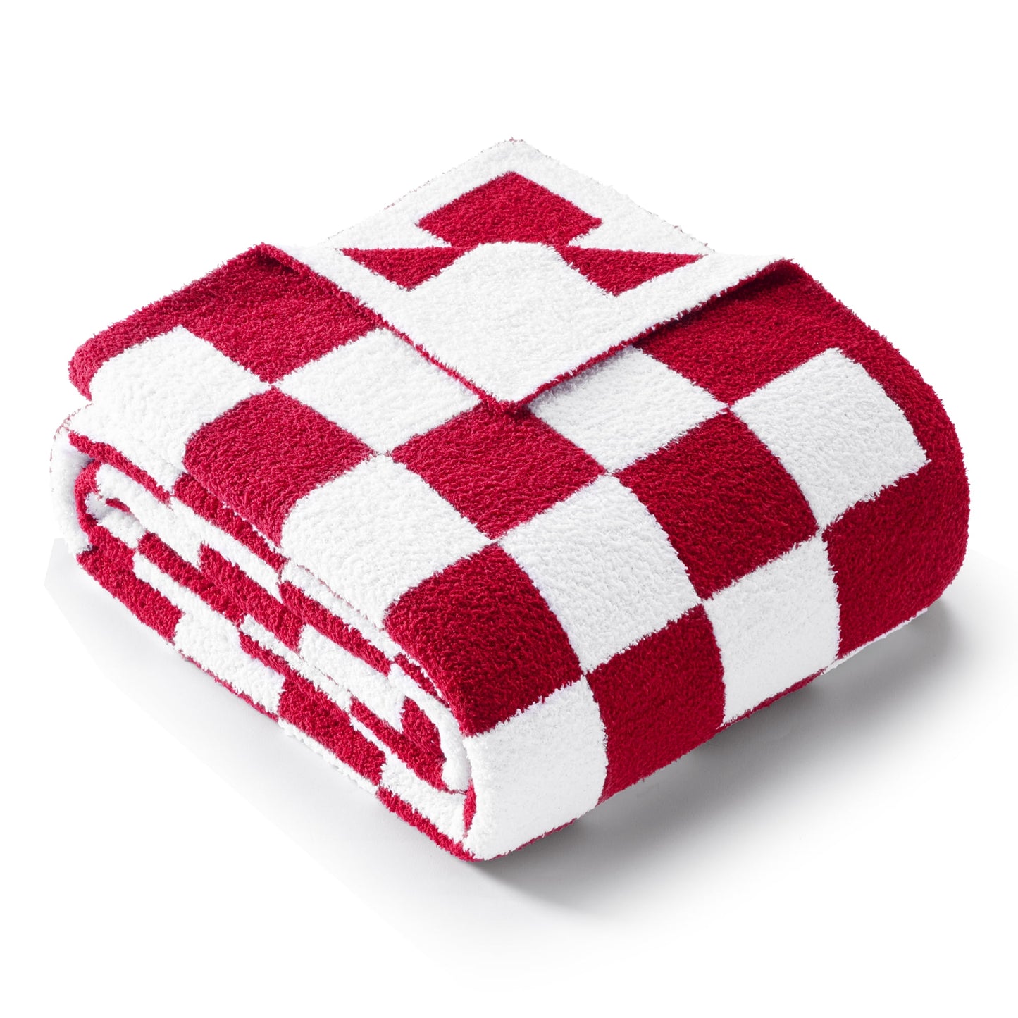 Exclusivo Mezcla Checkered Knit Blanket for Bed Queen Size, Ultra Soft Cozy Fluffy Blanket, Lightweight Fuzzy Throw for Couch and Bed, Red, 90"x90"