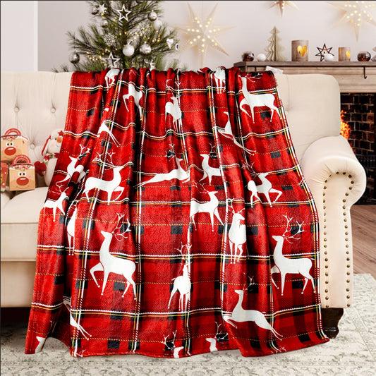 Exclusivo Mezcla Fleece Throw Blanket, Ultra Plush Christmas Holiday Printed Velvet Blankets,Lightweight and Cozy-50"x60"(Red Checkered)